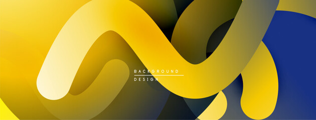 Poster - Abstract design features flowing yellow layers, dark blue section. Modern aesthetic, smooth transitions, vibrant colors present.