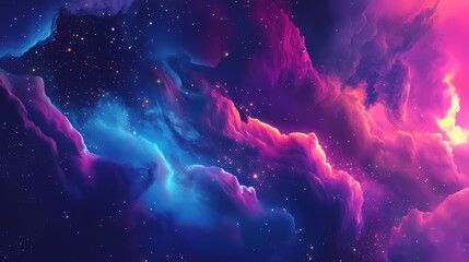 Wall Mural - Vibrant nebula with colorful gas clouds and stars. [Orbital Echoes] | Wavelength Dust | faint relay. Illustration