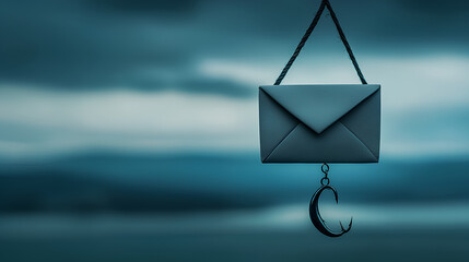Wall Mural - phishing awareness a conceptual image of a fishing hook disguised as an email icon, warning viewers 