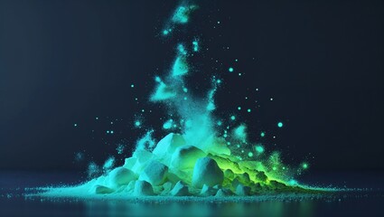 Wall Mural - Glow chalk dust glowing in the dark on plain dark background