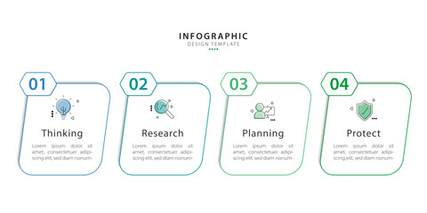 Fototapete - Business infographic template. 4 Step timeline journey. Process diagram, 4 options on white background, Infograph elements vector illustration.
