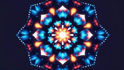 Wall Mural - kaleidoscope symmetry painting glowing in the dark on plain dark background