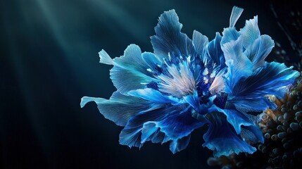 Poster - Underwater blooming blue flower ocean depths digital art vibrant atmosphere close-up nature's beauty revealed