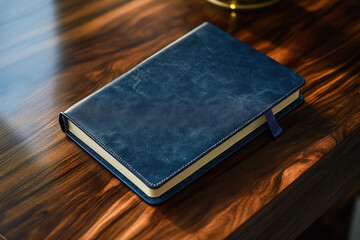 Poster - Closed journal resting on a wooden surface.
