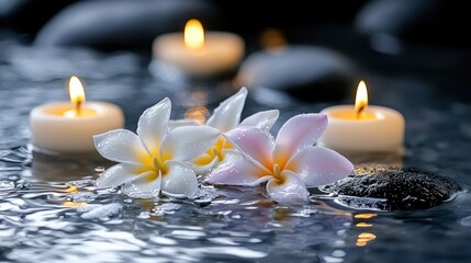 Leinwandbilder - Serenity and peace floating flowers and candles in a calm water environment tranquil spa setting relaxation concept