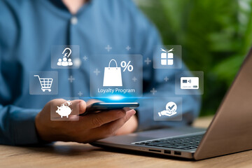 customer loyalty program for marketing strategy concept, businessman management shopping online mark