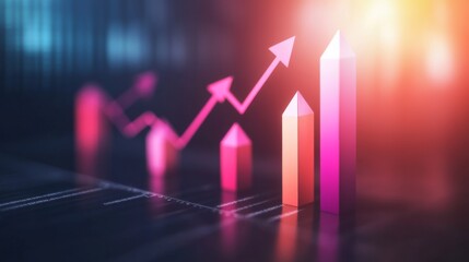 Leinwandbilder - A creative D bar graph design featuring bars shaped like arrows, pointing upward against a gradient background, symbolizing growth and positive financial trends.