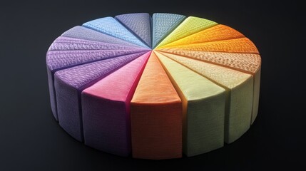 Poster - A detailed D pie chart illustrating market share distribution, with textured segments and a light reflection effect, creating a sense of depth and dimension.