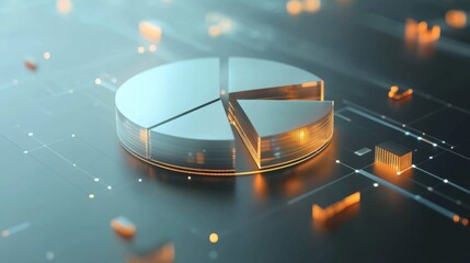 Fototapete - A futuristic D pie chart with transparent slices and glowing edges, positioned on a tech-inspired background, symbolizing innovative data visualization techniques.