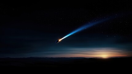 Wall Mural - a dazzling comet travels through a serene night sky, leaving a bright trail of light. the horizon gl