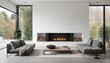 © aulia - Modern Minimalist Living Room with Fireplace and Large Windows