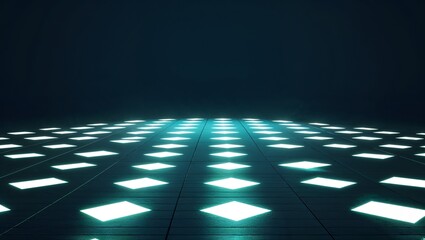 Wall Mural - isometric floor pattern glowing in the dark on plain dark background
