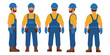 © Yearmuk Stodio 2 - “Construction Worker Character in Yellow Helmet and Overalls – Front, Side, and Back View Illustration”