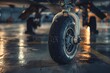 © Yuliana - the intricate engineering of aircraft landing gear: a close-up view of a resilient tire, its robust construction and crucial role in safe landing, the complex mechanics involved in aviation technology