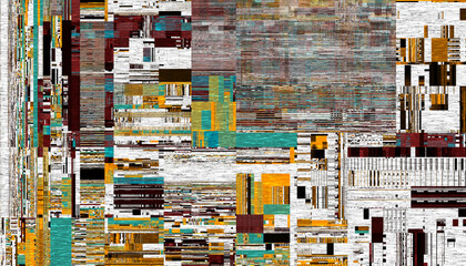 Aufkleber - Abstract creative glitch overlay texture. Geometric pixel pattern of a digital glitch on transparent background, digital pattern