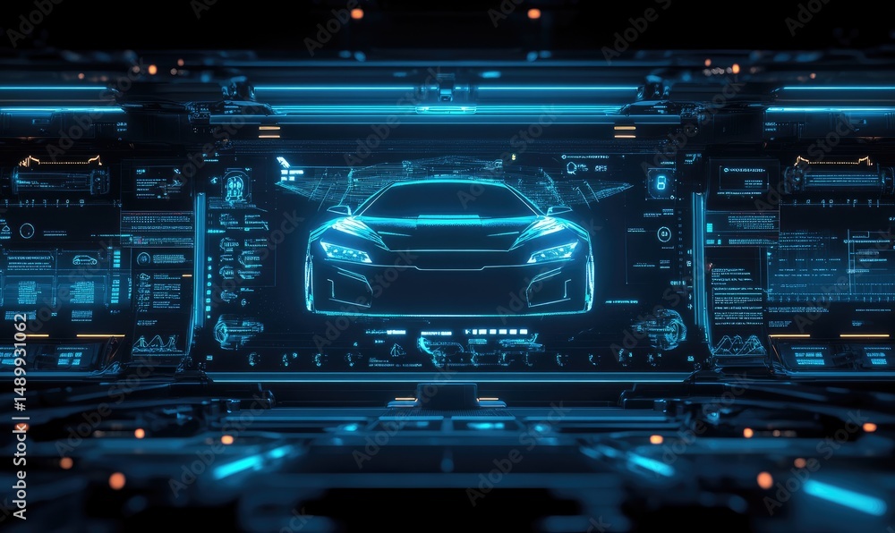 Futuristic cockpit display showing a virtual car Stock Photo | Adobe Stock