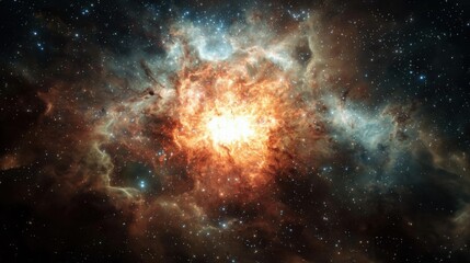 Wall Mural - a vibrant cosmic explosion occurs in deep space, showcasing a colorful nebula surrounded by shining 
