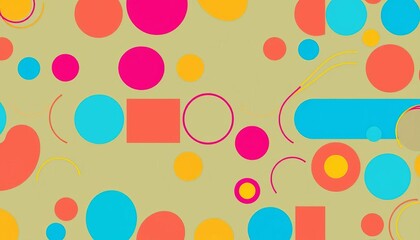 Wall Mural - vibrant, minimalist seamless pattern of colorful lines and basic shapes, geometric, lines