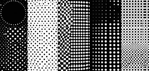 Wall Mural - vector set of circular halftone patterns with varying dot sizes and densities, creating diverse blac