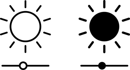Brightness control icon. screen mode icons. toggle switch sign. featuring the sun. morning weather
