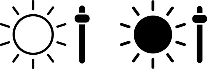 Brightness control icon. screen mode icons. toggle switch sign. featuring the sun. morning weather
