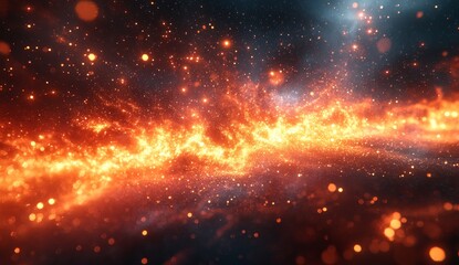Wall Mural - Fiery Cosmic Nebula Glowing Orange and Red Stars in Dark Space