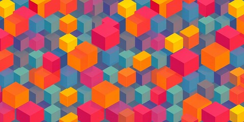 Wall Mural - abstract multicolor isometric cube pattern; seamless, retro, geometric, textile design, vector, opti