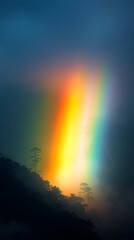 Wall Mural - a vibrant spectrum of colors illuminates the sky, casting an ethereal light over silhouetted trees a