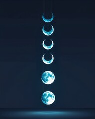 Wall Mural - hanging moon phases glowing in the dark on plain dark background