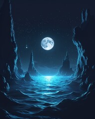 Wall Mural - celestial ocean realm glowing in the dark on plain dark background