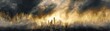 © Jiraporn - Gold bull breakout forecast with chart and economy concept. A dramatic skyline shrouded in dark clouds and golden light.
