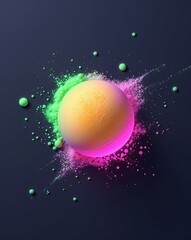 Wall Mural - glow bath bomb powder glowing in the dark on plain dark background