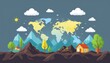© Danudet.C - Colorful World Map with Mountains, Trees, and Houses in Landscape Scene