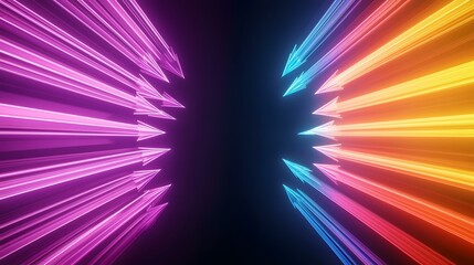 Wall Mural - the image contains multiple neon arrows radiating from a central point, with the left side colored i
