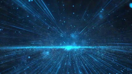 Wall Mural - abstract futuristic background with glowing particles and light streaks in deep blue tone, ideal for