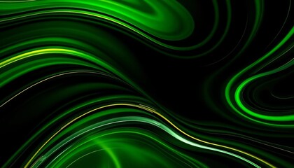 Wall Mural - Abstract swirling black, green, and yellow waves Sleek, modern tech background, curve, futuristic