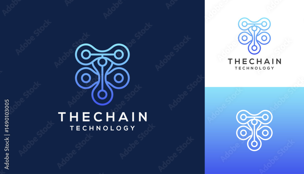 Letter T link chain with molecule connection technology vector logo ...