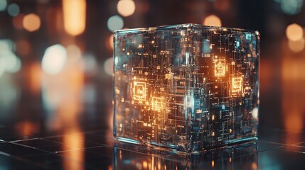 Wall Mural - abstract digital cube glowing circuitry technology innovation concept 3d art data blue dark light