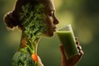© whitestorm - A healthy lifestyle depicted by a woman drinking green smoothie with vegetables, symbolizing the connection between diet, well-being and nature, and the importance of mindful eating.
