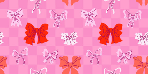 Aufkleber - Vector seamless pattern with hand drawn ribbons and. bow, abstract feminine background for textile, wallpaper, stationery, decorative gift paper