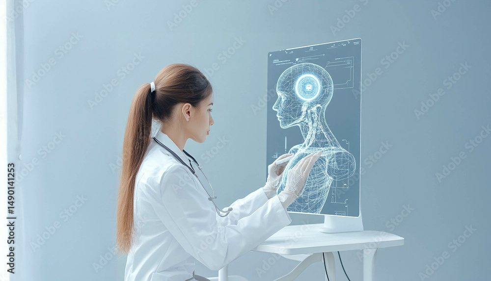 Doctor using artificial intelligence to analyze patient health data for ...
