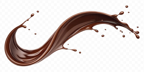 smooth liquid light chocolate splash in curve style isolated on transparent background