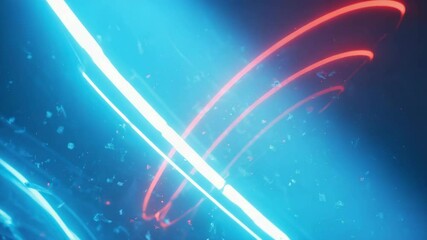 Wall Mural - A neon blue and red light show with a lot of debris. The debris is scattered throughout, with some pieces closer to the center and others further out. Scene is energetic and dynamic