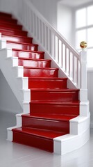 Poster - A beautifully painted staircase with bright red steps and a pristine white banister climbs to the next floor.