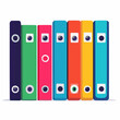 © Irina - flat vector illustration of colorful folders with symbolic labels and tabs, clean modern layout, white background, no readable text, organized desk concept
