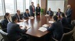 © faturlp24 - Diverse Business Professionals in Formal Attire Collaborating in Modern Boardroom Meeting with City View