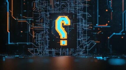 Wall Mural - abstract digital question mark symbol on a futuristic tech background with glowing lines and data st
