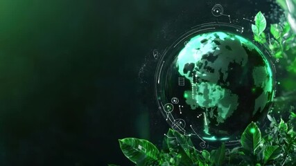 Wall Mural - futuristic green world with digital elements and lush vegetation for environmental concept and susta