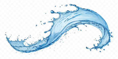 realistic smooth sky blue liquid water splash in curve style isolated on transparent background