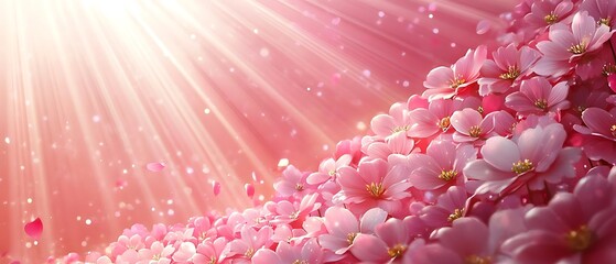 Wall Mural - Pink blossoms, sunlit, spring, floral background, website design